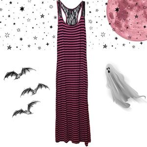 Material Girl Pink & Black Striped Maxi Tank Dress 🔲💕🐈‍⬛